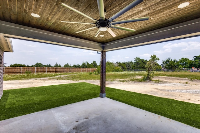 view of patio featuring ceiling fan