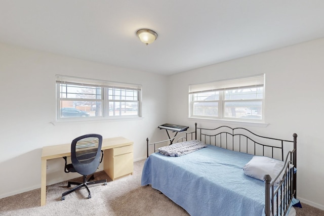 bedroom featuring multiple windows and light colored carpet