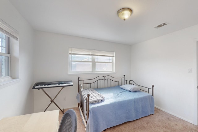 carpeted bedroom with multiple windows