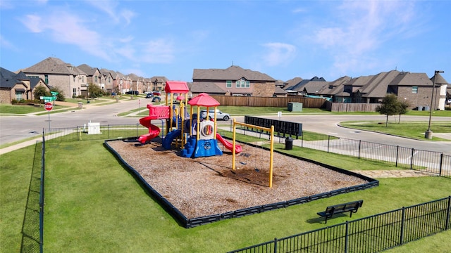 view of jungle gym featuring a yard