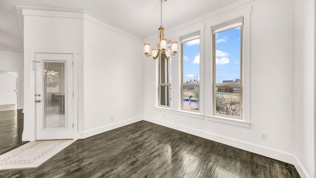 114 N Star Crossing Ln, Weatherford, TX 76088 - unfurnished dining area featuring dark wood-style flooring, a notable chandelier, and baseboards