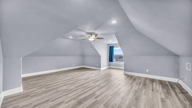 114 N Star Crossing Ln, Weatherford, TX 76088 - additional living space featuring wood finished floors, vaulted ceiling, baseboards, and a ceiling fan