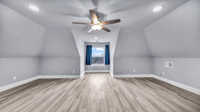 114 N Star Crossing Ln, Weatherford, TX 76088 - additional living space with vaulted ceiling, baseboards, a ceiling fan, and visible vents