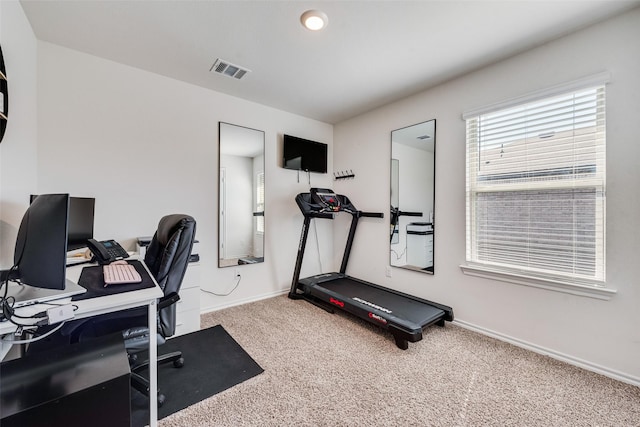 exercise room with carpet