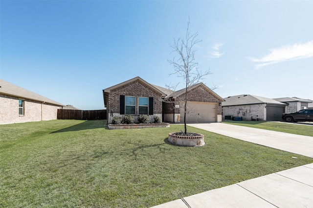 single story home featuring a garage and a front lawn