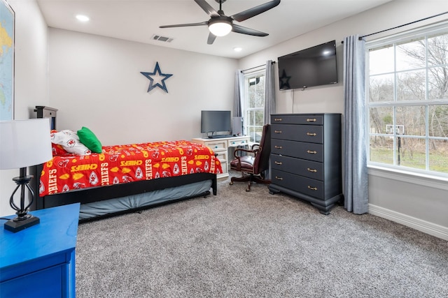 656 Calmwater Ct, Mabank, TX 75143 - bedroom featuring multiple windows, carpet, and visible vents
