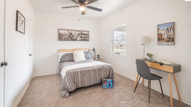 bedroom featuring carpet and ceiling fan