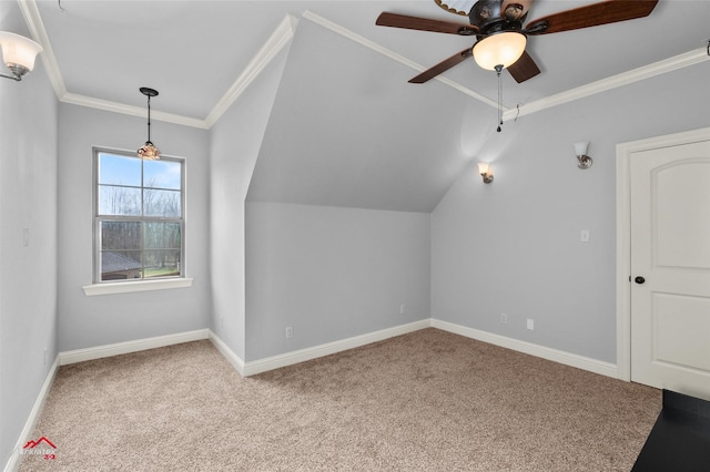 bonus room with carpet, lofted ceiling, and ceiling fan