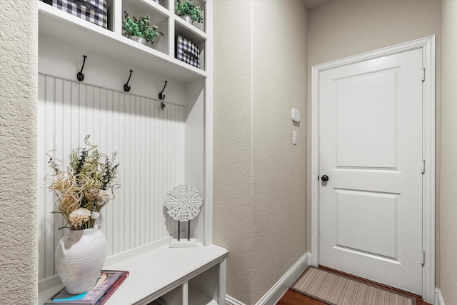 mudroom with dark hardwood / wood-style flooring