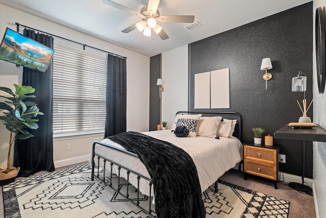 bedroom featuring carpet and ceiling fan