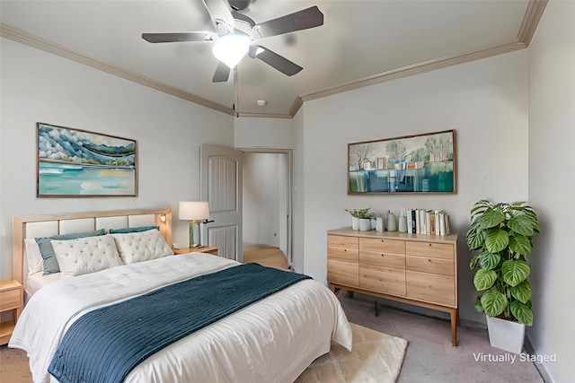 788 Windsong Ln, Rockwall, TX 75032 - bedroom featuring crown molding, light colored carpet, and ceiling fan