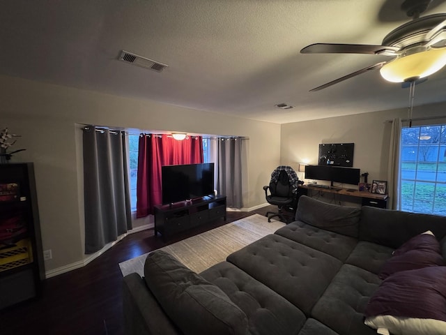 2732 Foxcroft Cir, Denton, TX 76209 - living room with baseboards, wood finished floors, and a ceiling fan