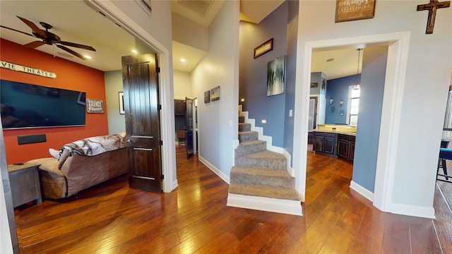 interior space featuring hardwood / wood-style flooring and ceiling fan