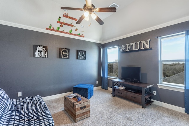 interior space featuring carpet floors, visible vents, and baseboards