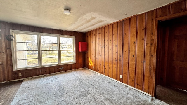 spare room with wood walls