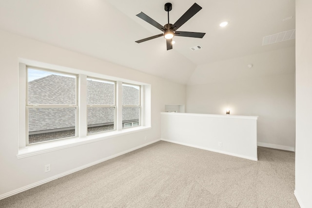 112 Woodlands Way, Balch Springs, TX 75181 - carpeted spare room featuring healthy amount of natural light, a ceiling fan, baseboards, vaulted ceiling, and recessed lighting