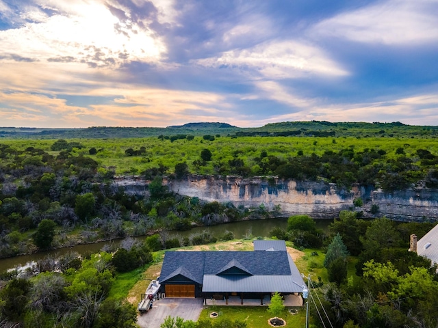 view of aerial view at dusk