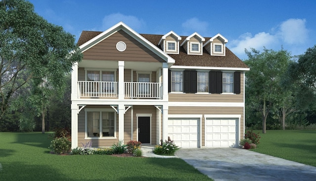 view of front of house with a front lawn and a garage