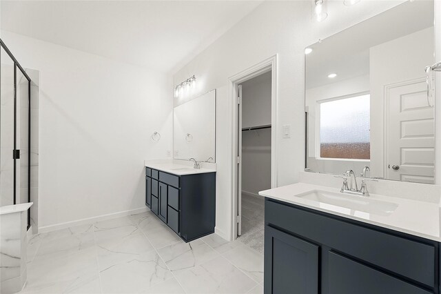 5038 Duck Cove Cir, Royse City, TX 75189 - bathroom with baseboards, two vanities, and a stall shower