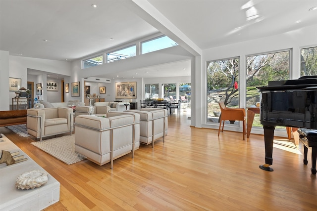 living room with light hardwood / wood-style flooring