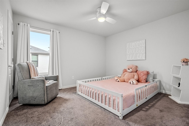 bedroom with carpet floors and ceiling fan