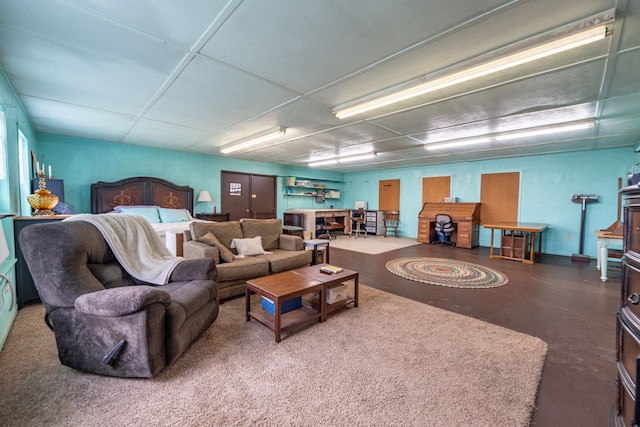 living room with concrete floors