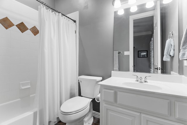 full bathroom featuring vanity, toilet, and shower / tub combo