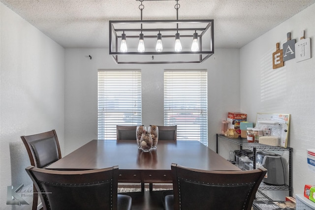 dining room with a textured ceiling