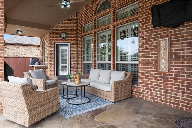 2418 Strathfield Ln, Trophy Club, TX 76262 - view of patio / terrace featuring an outdoor living space and a ceiling fan