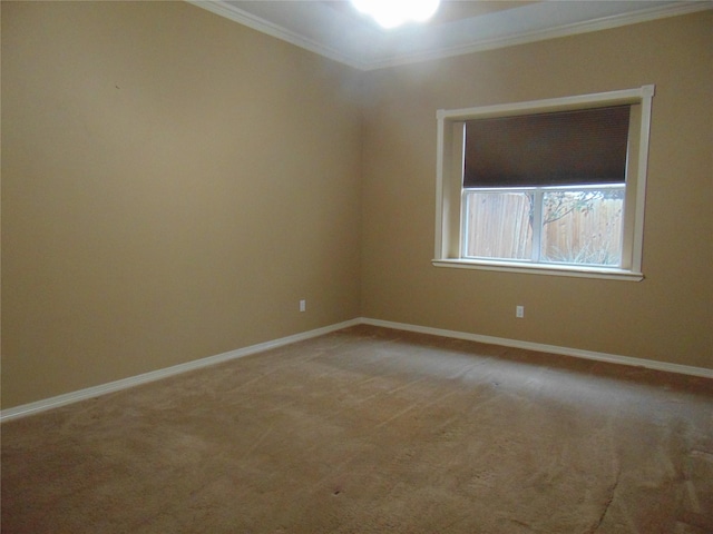 carpeted empty room with ornamental molding