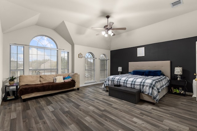 4104 Walnut Creek Ct, Fort Worth, TX 76137 - bedroom featuring wood finished floors, vaulted ceiling, and ceiling fan