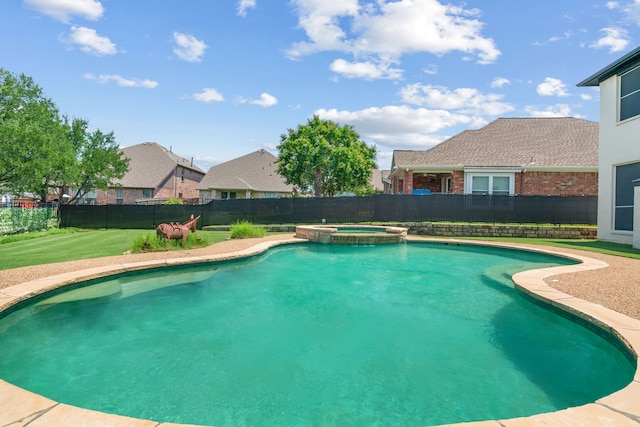 4104 Walnut Creek Ct, Fort Worth, TX 76137 - view of swimming pool with a fenced backyard, a pool with connected hot tub, and a residential view