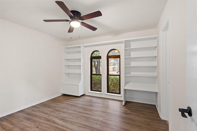 unfurnished bedroom with hardwood / wood-style flooring and ceiling fan