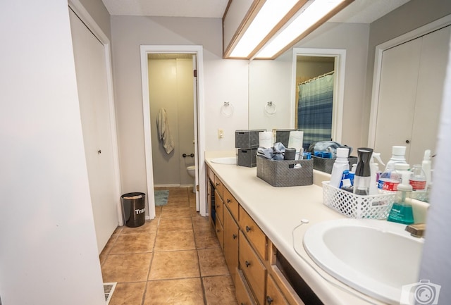 bathroom featuring vanity, toilet, and tile patterned floors