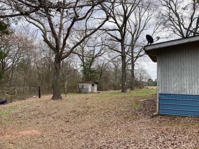 view of yard featuring a storage unit