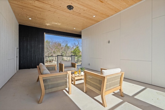 interior space featuring wooden ceiling