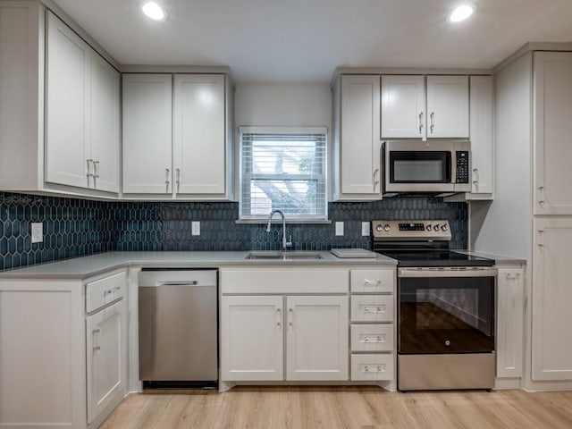 kitchen with white cabinets, stainless steel appliances, and sink