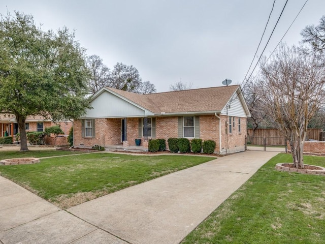 ranch-style house with a front lawn