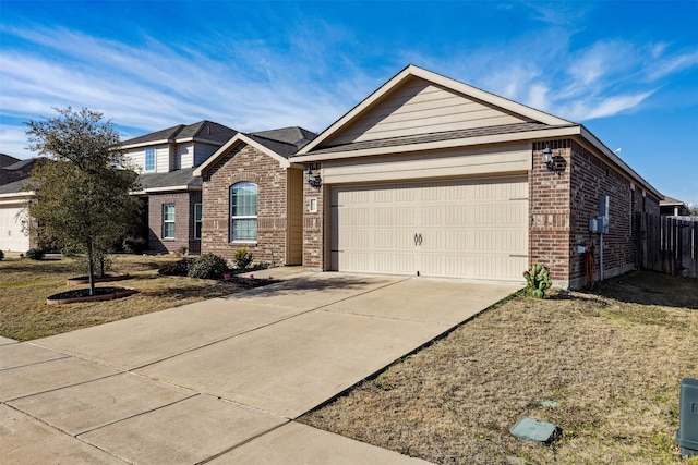 view of front of house with a front lawn and a garage