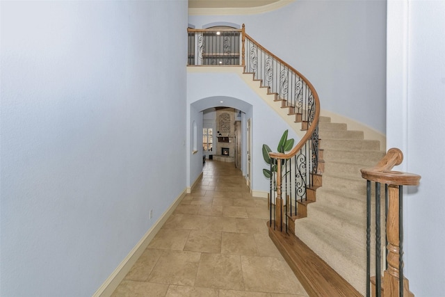 interior space with a towering ceiling