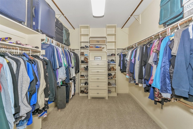 spacious closet featuring light carpet