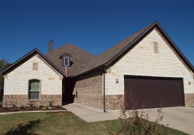 french country home featuring a garage