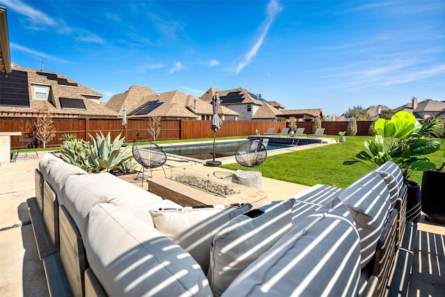 view of patio featuring outdoor lounge area and a fenced in pool