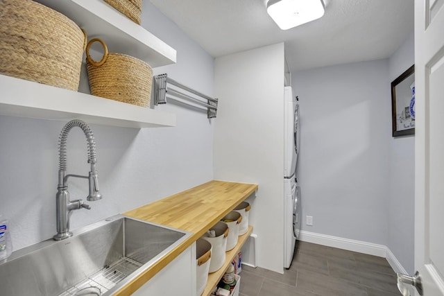 kitchen with white fridge and sink