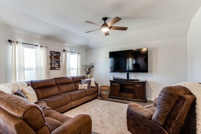 living room featuring ceiling fan