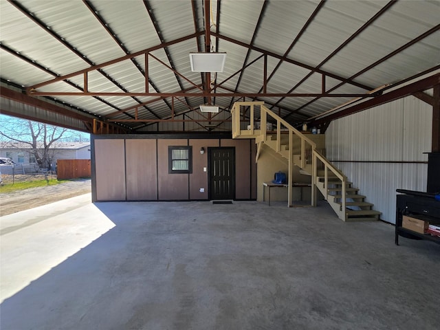 garage with metal wall