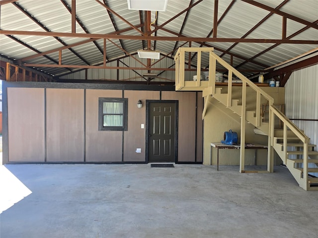 garage with metal wall