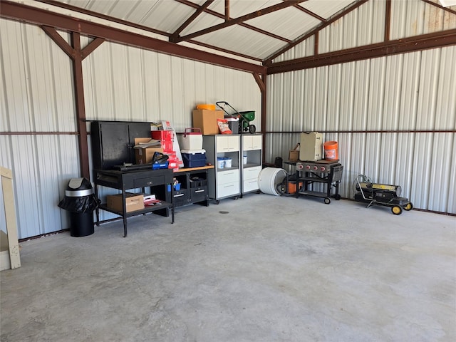 garage with metal wall