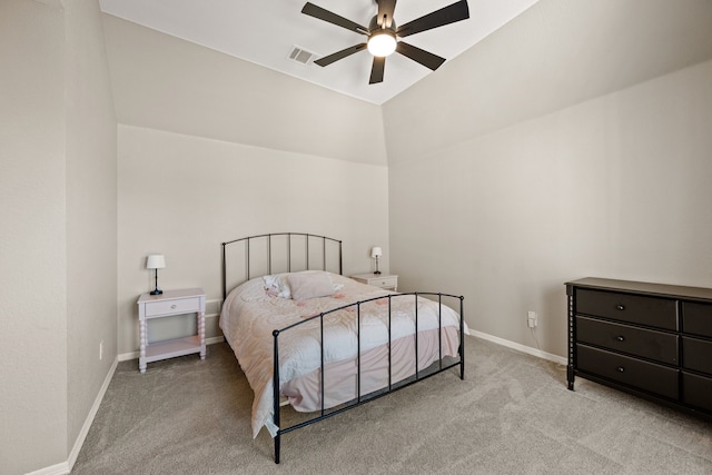 bedroom featuring baseboards, visible vents, and carpet flooring