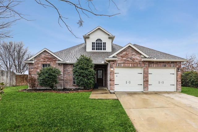 view of front facade with central AC, a front yard, and a garage